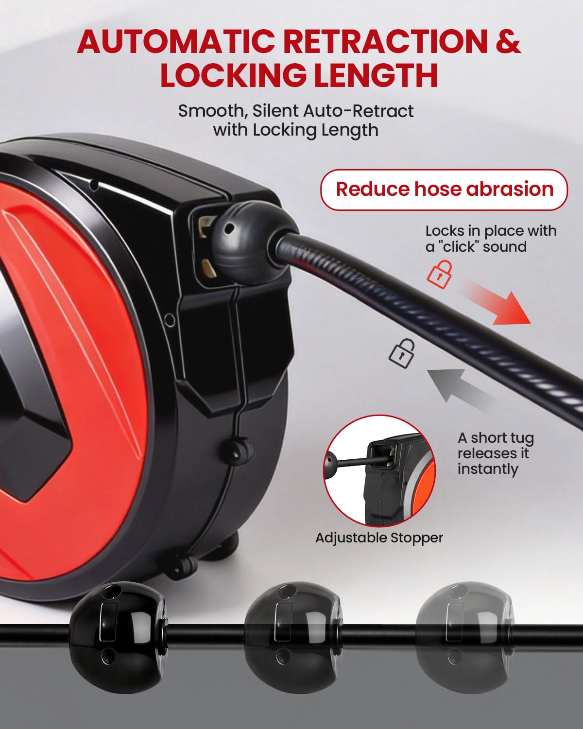 Retractable Air Hose Reel - 3/8" x 100 FT Hybrid Polymer Air Compressor Hose Reel, Max 300 PSI Heavy Duty with 6.56 FT Lead-in, 180° Swivel Mount for Garage, Workshop and Automotive Shop