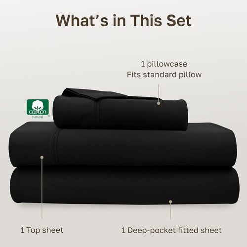 California Design Den Twin Size Bed Sheets Set - 100% Cotton, 400 Thread Count, Silky Smooth Sateen - Black