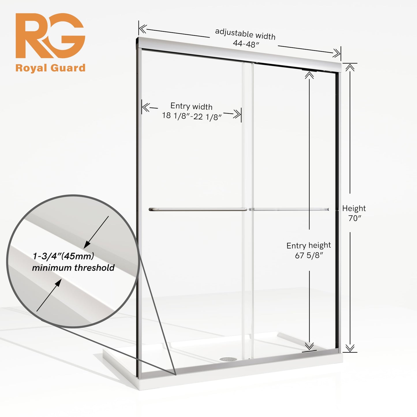 Shower Door,44-48" W x 70" H Semi-Frameless Double Sliding Shower Doors with 1/4'' (6mm) Clear SGCC Tempered Glass Shower Panel,Chrome Finish
