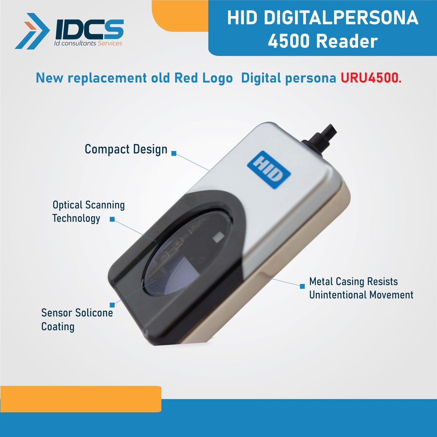 HID DigitalPersona URU4500, Fingerprint Biometric Reader, Pack of 2, IDCS Demo Soft.