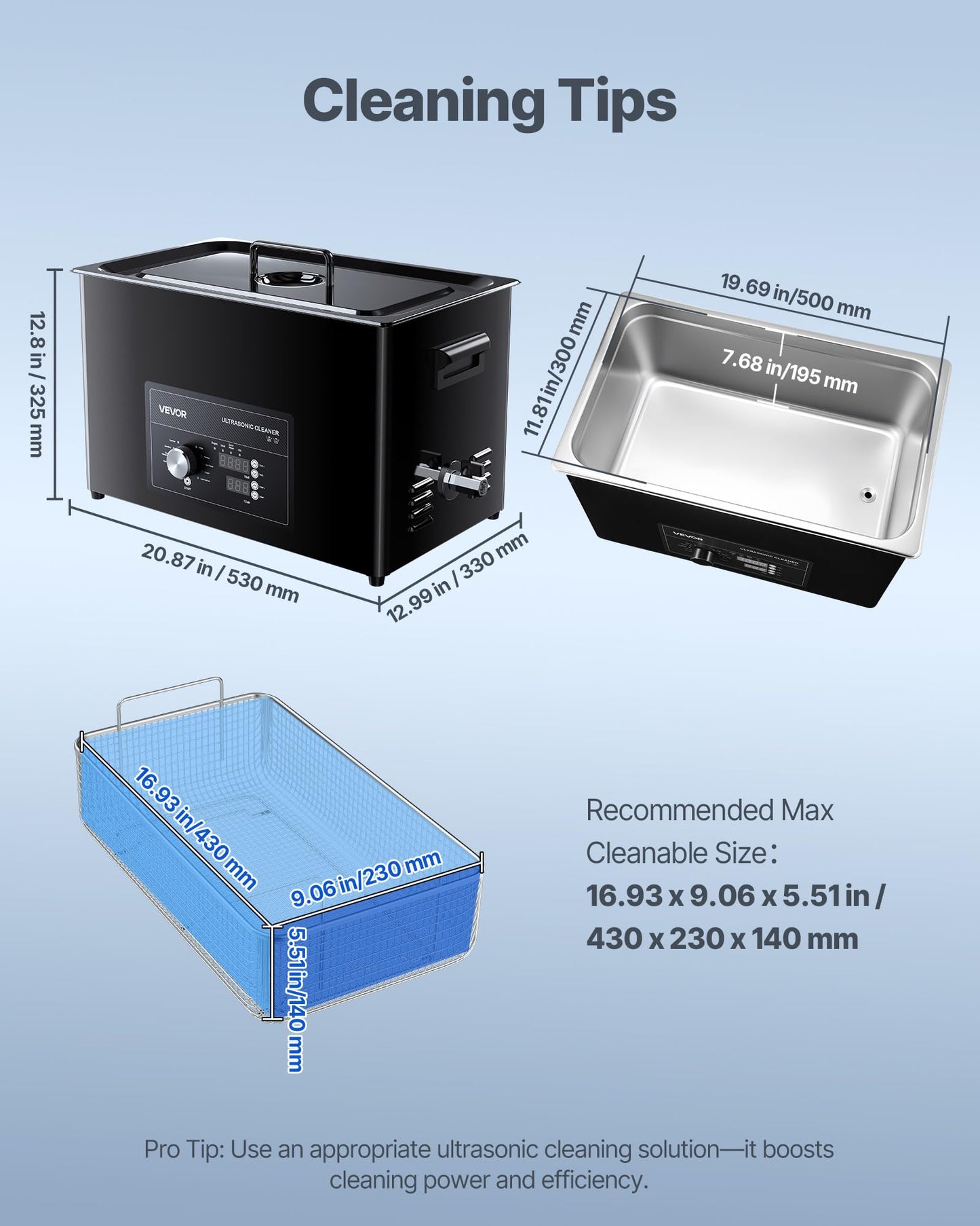 VEVOR 30L Ultrasonic Cleaner, Professional Ultrasonic Cleaner Machine with Knob Control, Stainless Steel Cleaning Machine with Basket and Cleaning Ball, for Watches, Razors, Jewelry, Coins and More
