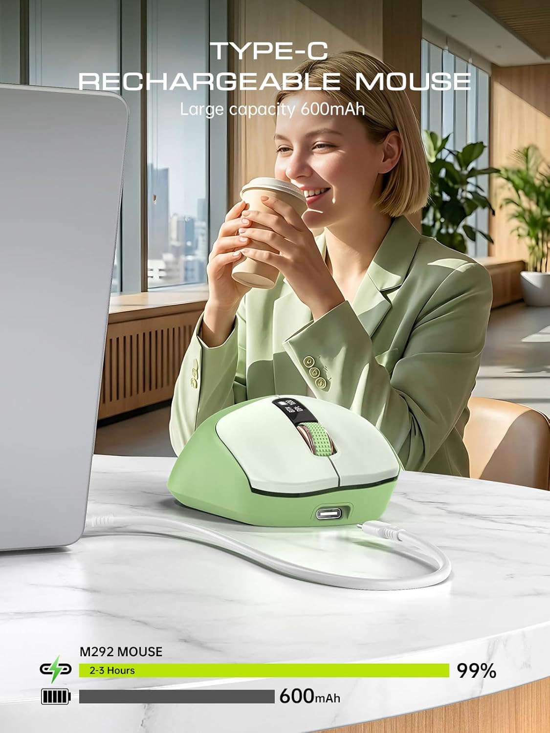 XISOGUU 5.0/4.0 2.4G Wireless Bluetooth Mouse, Bluetooth & Tri-Mode, Type-C Rechargeable with LED Screen Display
