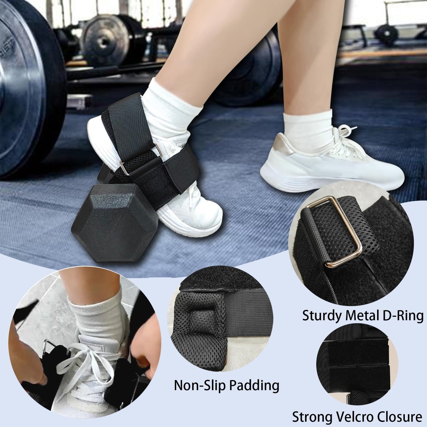 Dumbbell Foot Attachment, Ankle Strap for Dumbbell, Hamstring Curl, Foot Weights for Exercise, Leg extensions, Portable Leg Workout Fitness Accessory, Adjustable Leg Weights