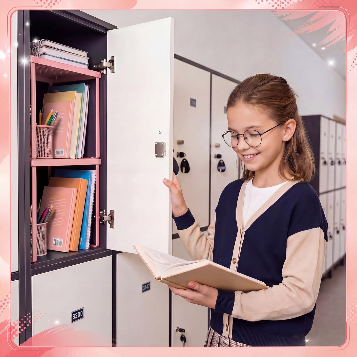 Colarr 2 Pcs Locker Organizer Shelf Stackable 2-Tier Shelves Fits Standard Size School Lockers Heavy Duty Metal Locker Shelf for School Office Gym Lockers Home Storage 11x 10 x 12 Inch(Pink)