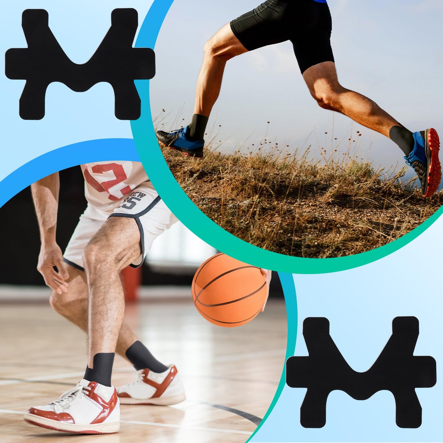 Anglechic 16 Pcs Precut Kinesiology Tape for Ankle Cotton Breathable Elastic Athletic Tape Pain Relief Minimize Ankle Sprain Provides Support and Stability for Ligament and Muscle Marathon Use(Black)