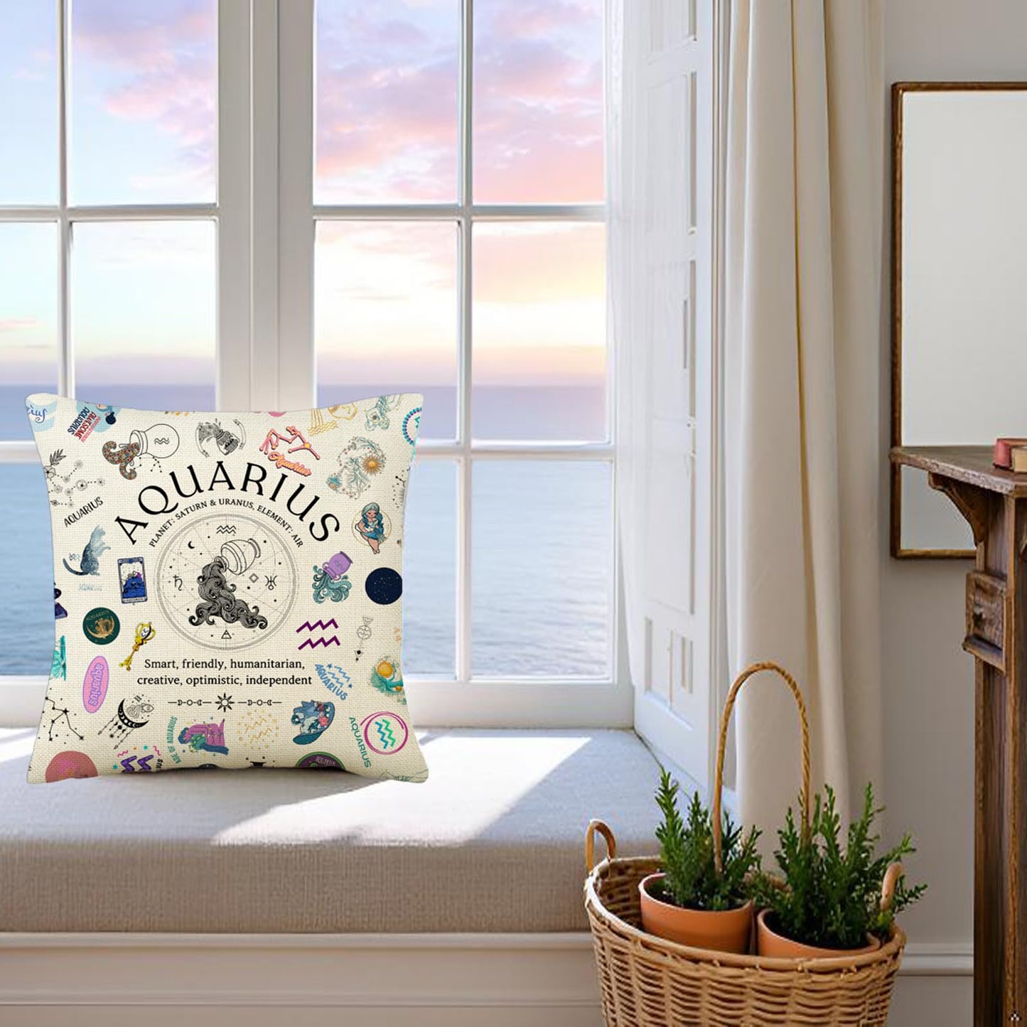 TOTEVOL Aquarius Pillow Cover 18x18, Zodiac Constellation Throw Pillow Covers for Women, Unique Astrology Gifts, Birthday Gift for Aquarius Women & Astrology Lovers