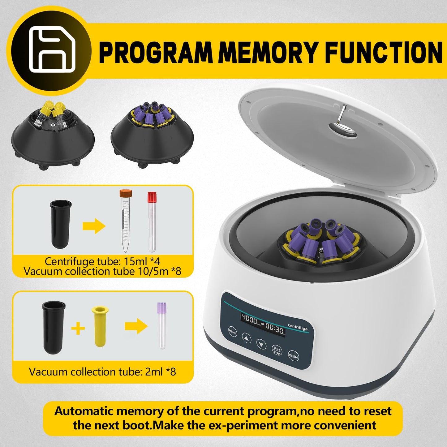 VEVIVOOVY Mini Lab Centrifuge Machine,Low Speed 500-4000rpm Lab Benchtop Centrifuges 2ml/5ml/10ml x 8,15ml x 4,2180xg RCF Digital Benchtop Centrifuges W/Timer