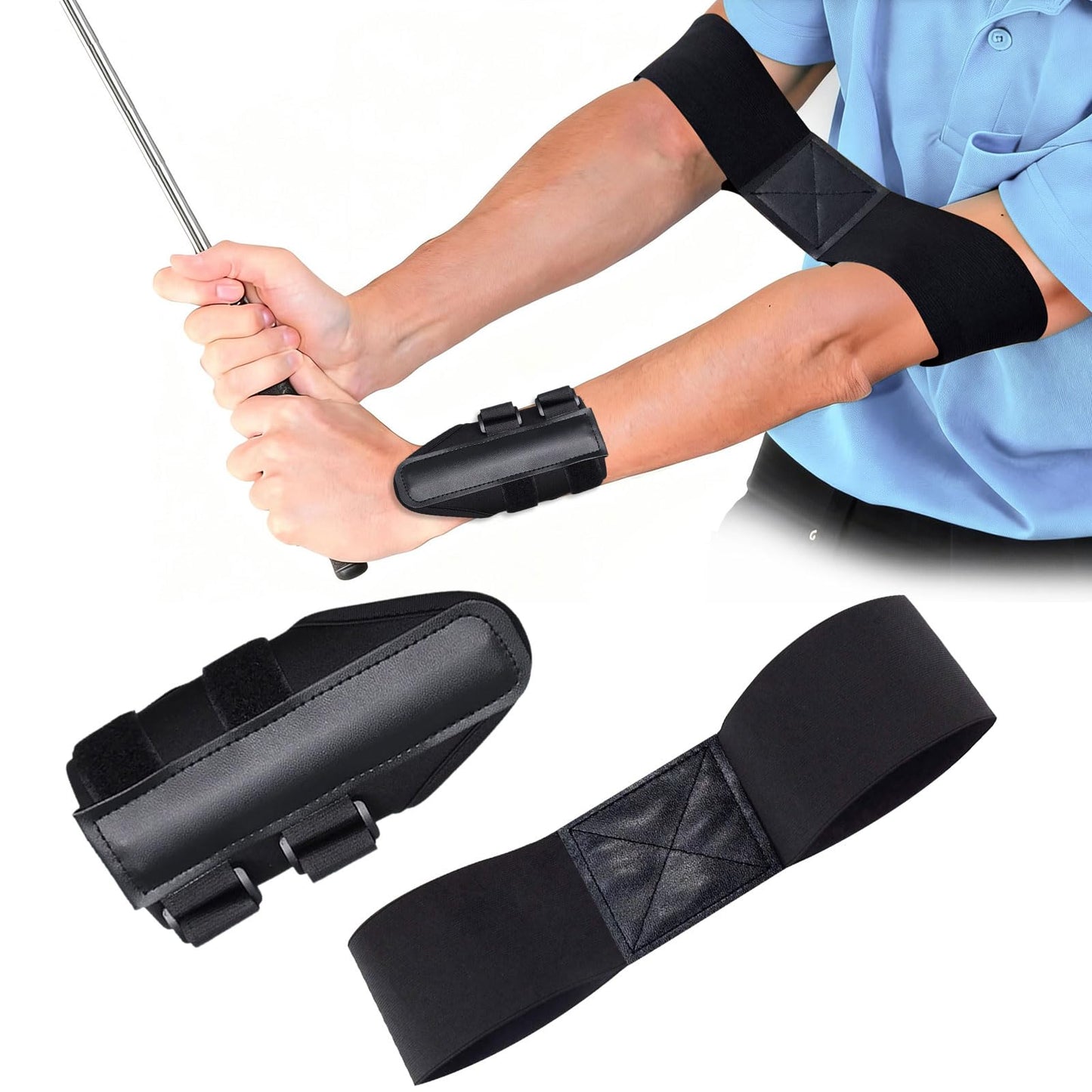 RILL Golf Training Aid, Include Golf Wrist Training Aid and Arm Band, Golf Swing Training Aid to Correct Wrist Angle and Develop Muscle Memory, Posture Correcting Tool for Beginners and Pros