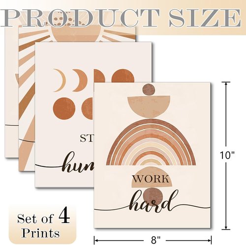 Hapons Boho Sun Wall Art - Modern Abstract Geometric Prints for Bedroom & Office | 8"x10" Unframed Set of 4