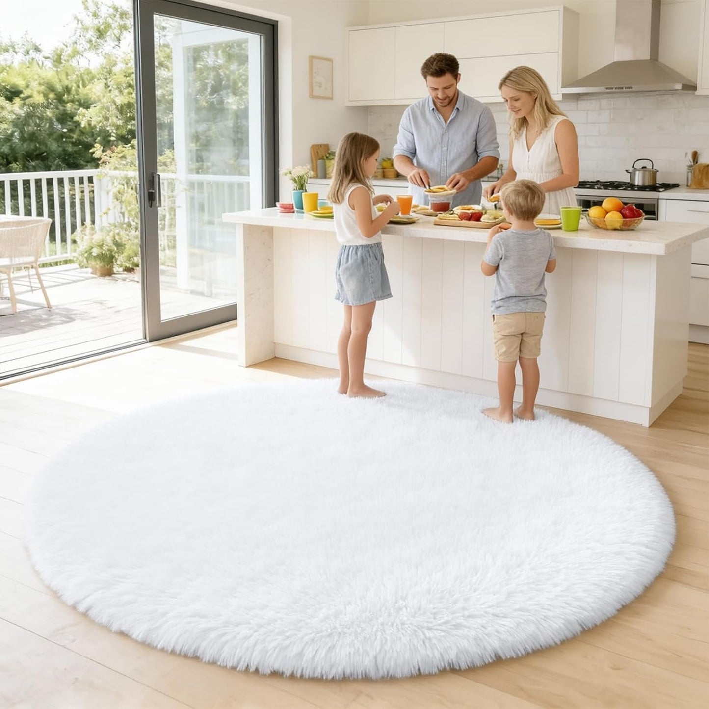 OLANLY White Round Area Rug - Soft & Fluffy 6 ft Machine Washable Carpet for Bedroom & Living Room Decor