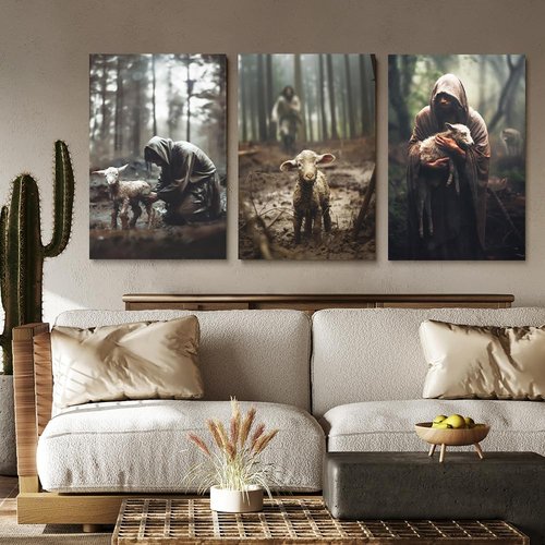 GUBIYU Jesus Canvas Wall Art Set - Inspirational Jesus & Lamb Prints | 12" x 16" Christian Decor