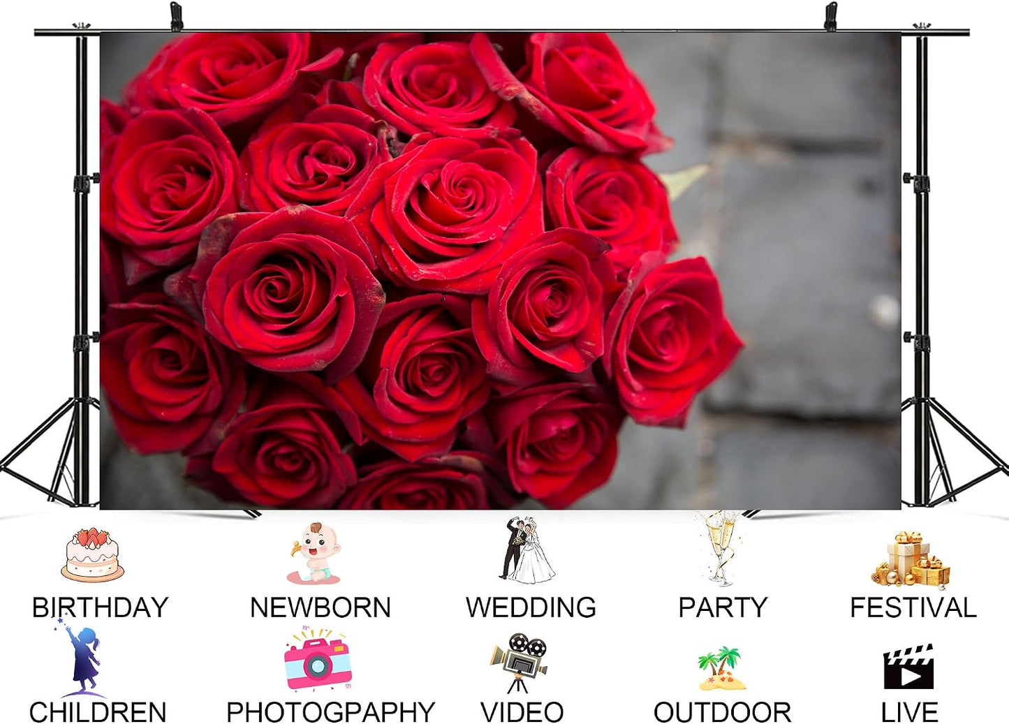 UPXIO 10x7ft Red Rose Bouquet Close Up Backdrop Romantic Floral Arrangement Photo Background Tapestry for Valentine's