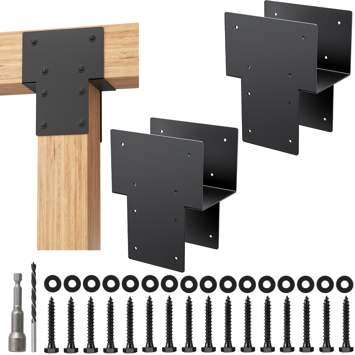 6x6 Post Caps Tie Brackets (Actual 5.5"x5.5") -2 Pack Heavy Duty Galvanized Steels Pergola Connector Brackets for Wood Posts, Gazebo & Deck Beams (Black)