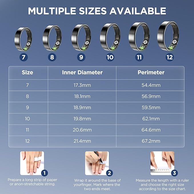 Ultra-thin Sleep & Fitness Tracker, Smart Ring for Women Men, Activity Trackers Fitness Ring with 24/7 Heart Rate Monitor, Step Counter, Calorie Pedometer, No Subscription, for iOS Android (Black #8)
