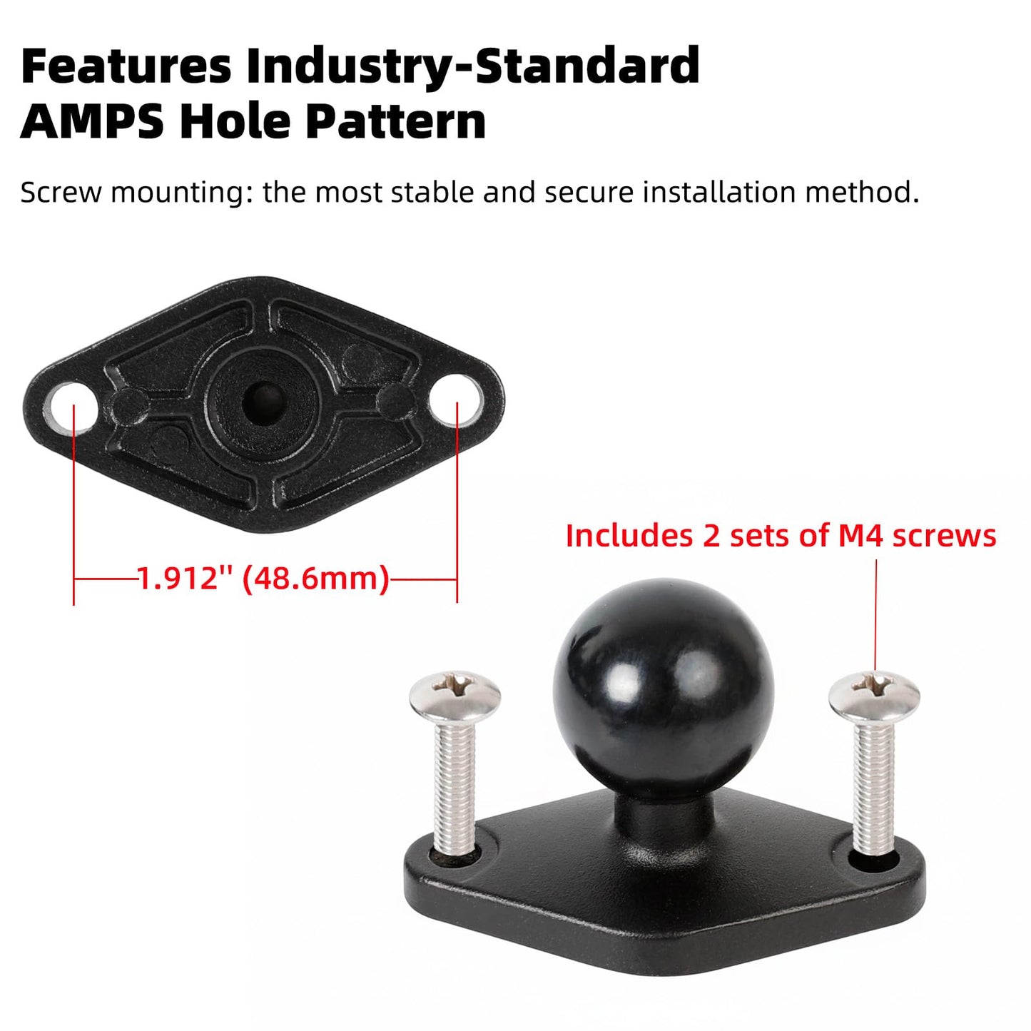 FPN Heavy Duty Phone Mount Holder with Vibration Dampener for Boat Truck Car [Camera Friendly] [1s Lock & Release] [Aluminum Screw-Mounted AMPS Diamond Base & Medium Arm], Fits 4.7-7.2" Cell Phones
