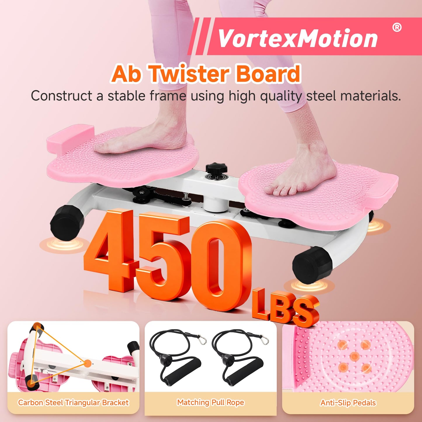 Waist Twister Machine Ab Twister Board Ultra-Quiet 20dB Twist Exercise Machine with Foot Massage Over 300 lbs Capacity Home Gym Equipment for Women Men Belly Fat Loss (Pink)