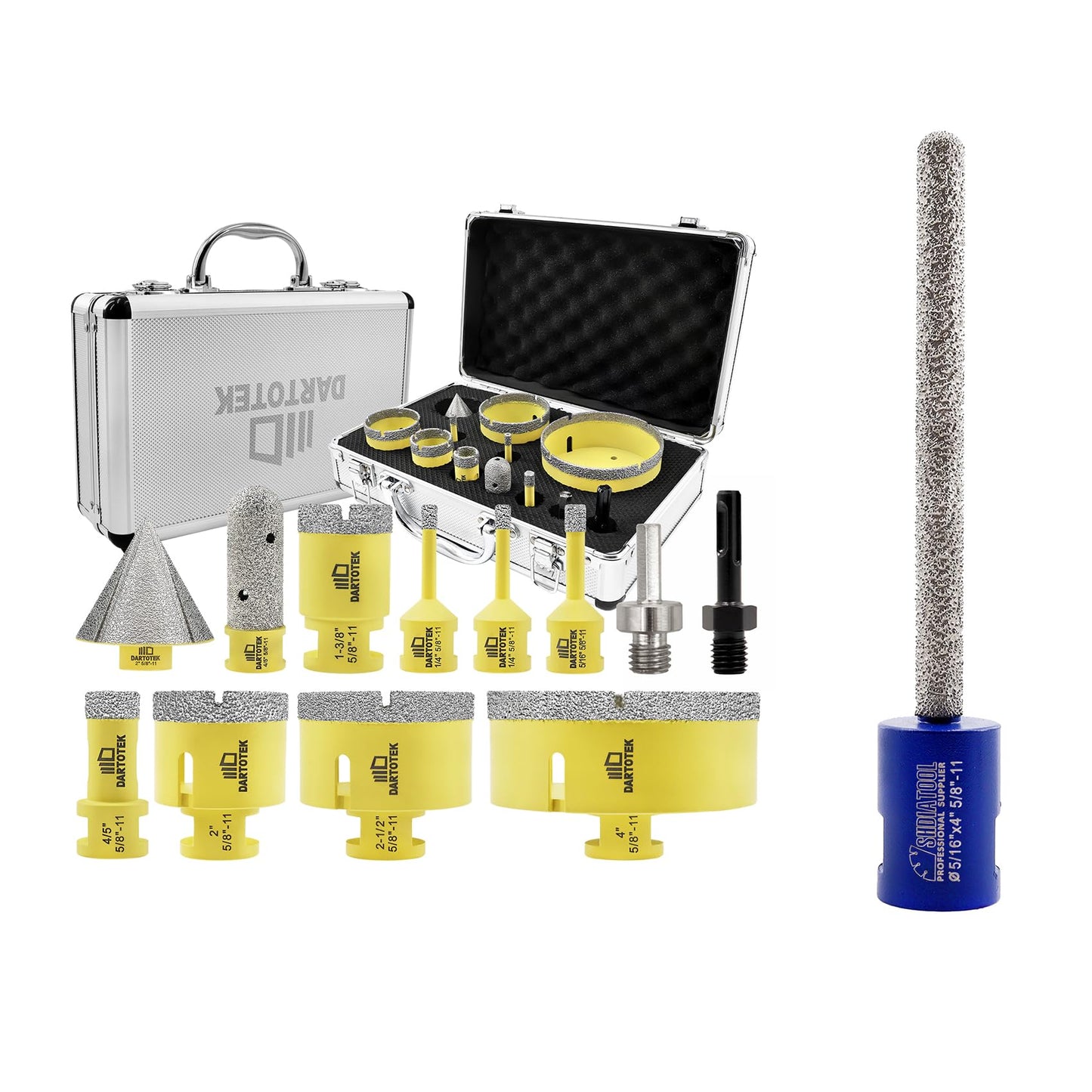 Diamond Core Drill Bits Set 12PCS - DARTOTEK Tile Hole Saw Kit (6/6/8/20/35/50/65/100/20mm/2/SDS/HEX for Porcelain, Ceramic Tile, Granite, Marble, Masonry