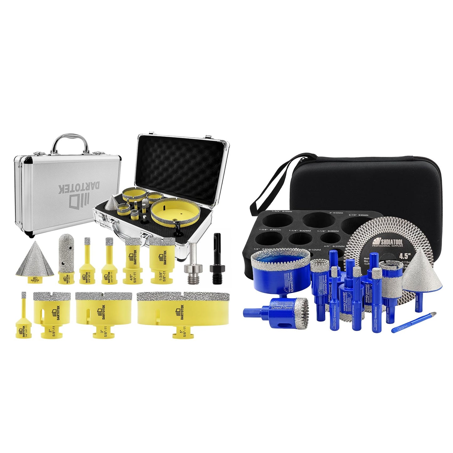 Diamond Core Drill Bits Set 12PCS - DARTOTEK Tile Hole Saw Kit (6/8/10/20/35/50/75/125/20mm/2/SDS/HEX for Porcelain, Ceramic Tile, Granite, Marble, Masonry