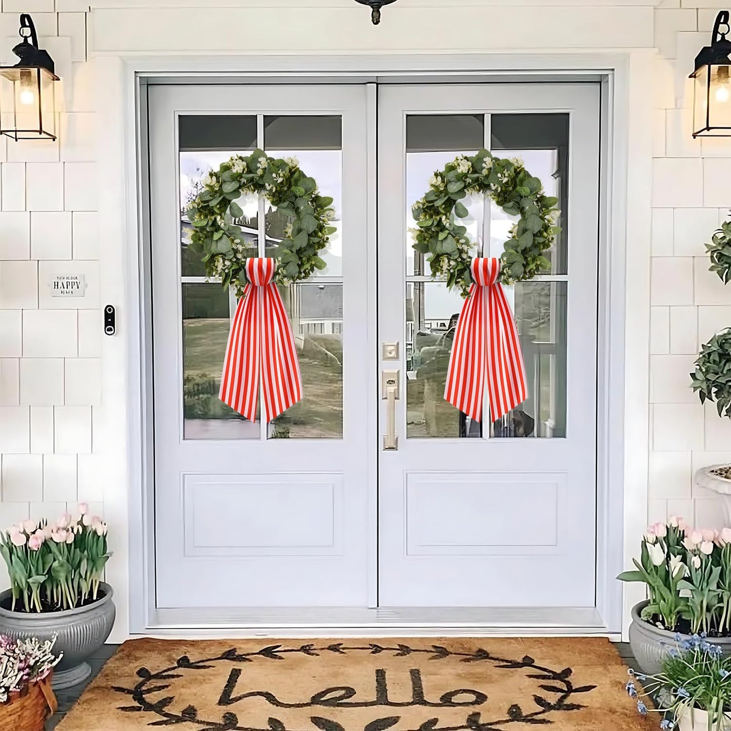 Stripe Boxwood Wreath Sash by [Brand Name] - 2 Pack Red and White Decorative Garland