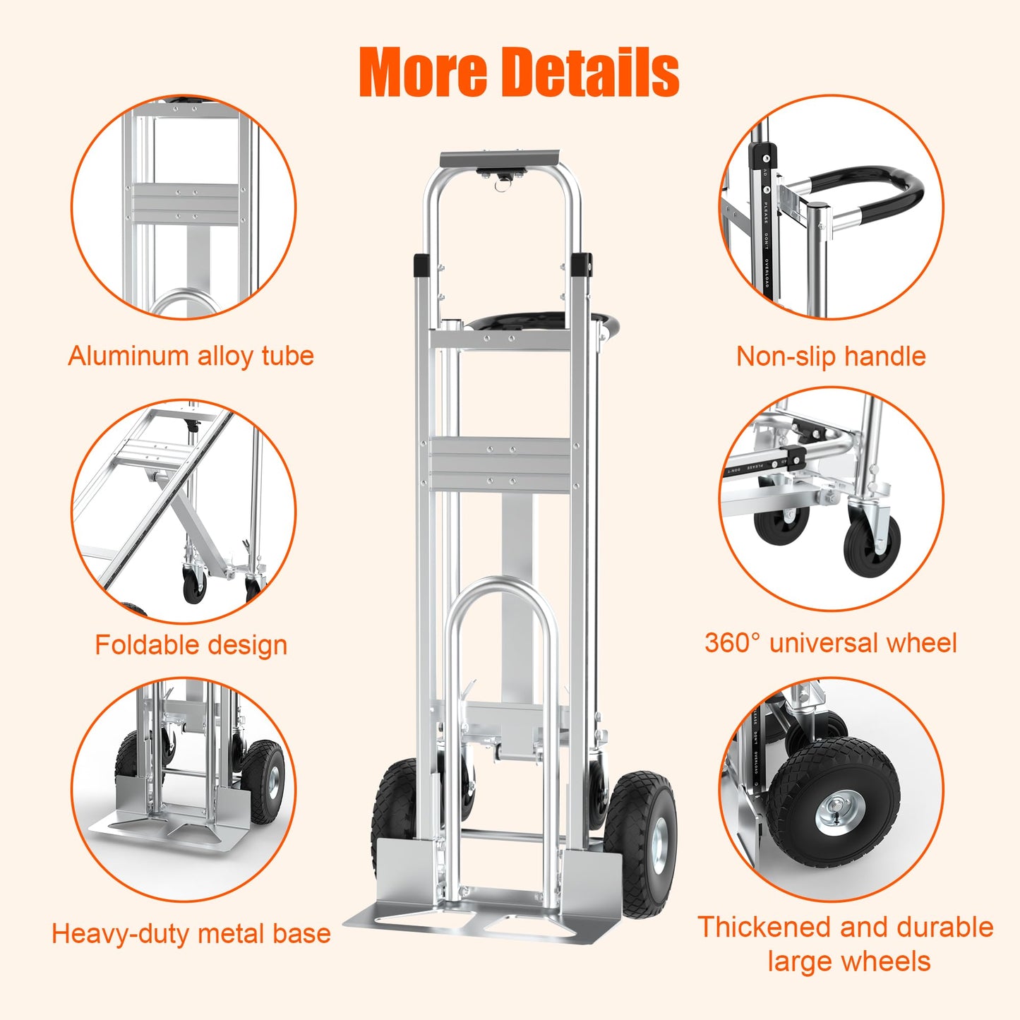 3 in1 Convertible Hand Truck, Folding Aluminum Hand Trucks 880lb Load Appliance Dolly, Heavy Duty Dolly Cart Converts Platform Cart, Portable Cart Luggage,Travel,Moving,Shopping,Office Use (Silver)