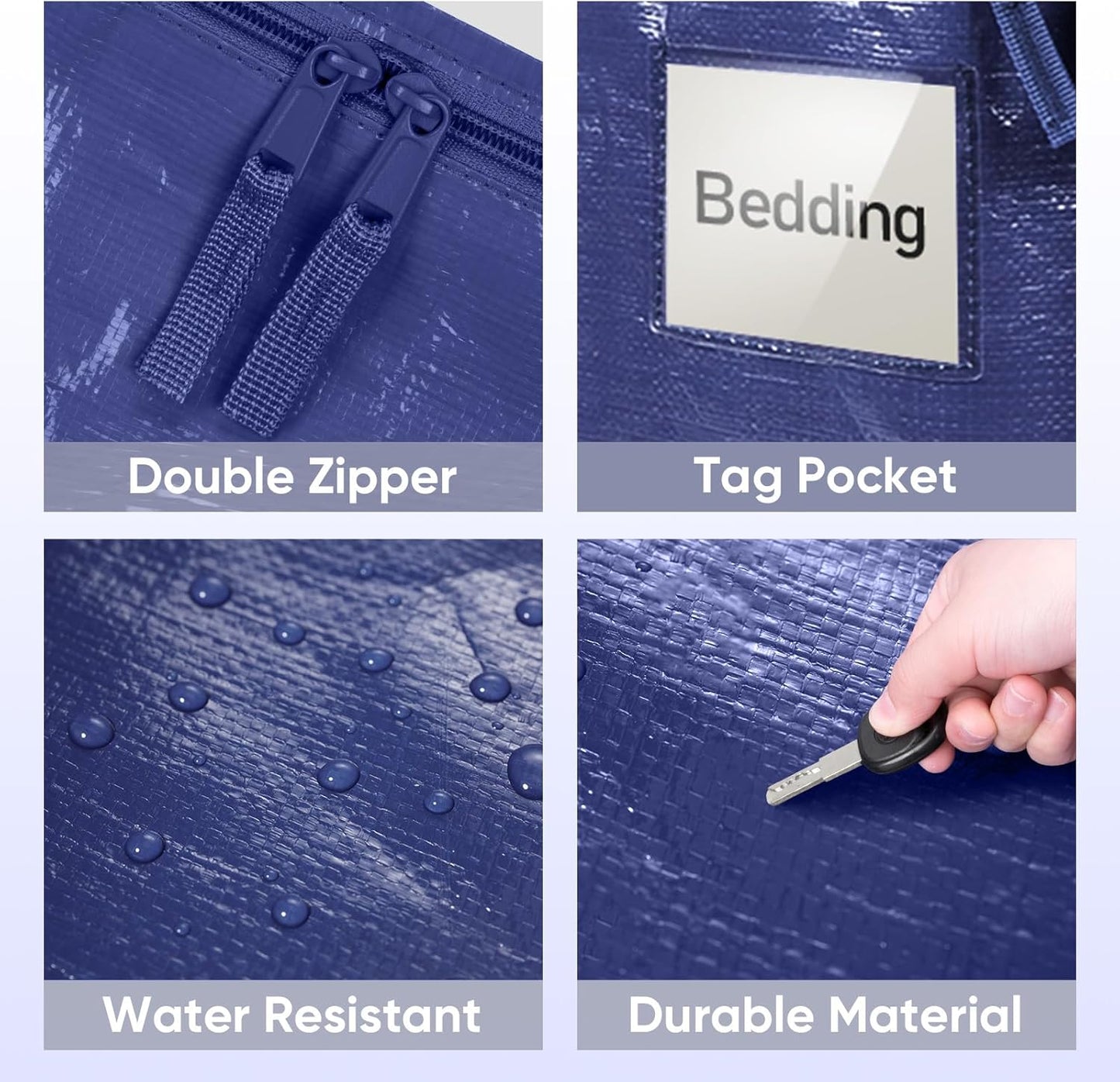 TICONN Extra Large Heavy-Duty Moving Bags - Durable Storage with Zippers & Handles | 4 Pack, Navy