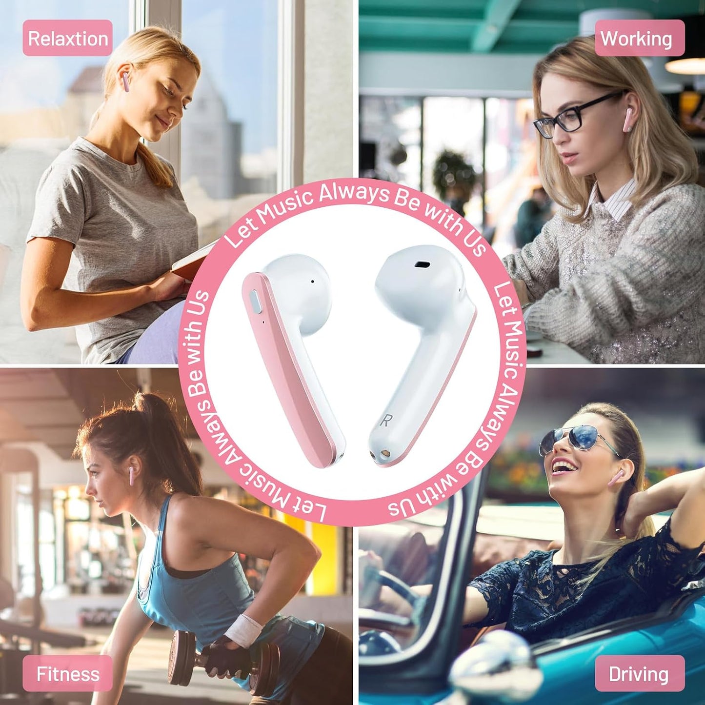 50H IPX7 Wireless Earbuds, Bluetooth Headphones with HiFi Stereo Noise Cancelling Mic, USB-C Charging Case, Playtime