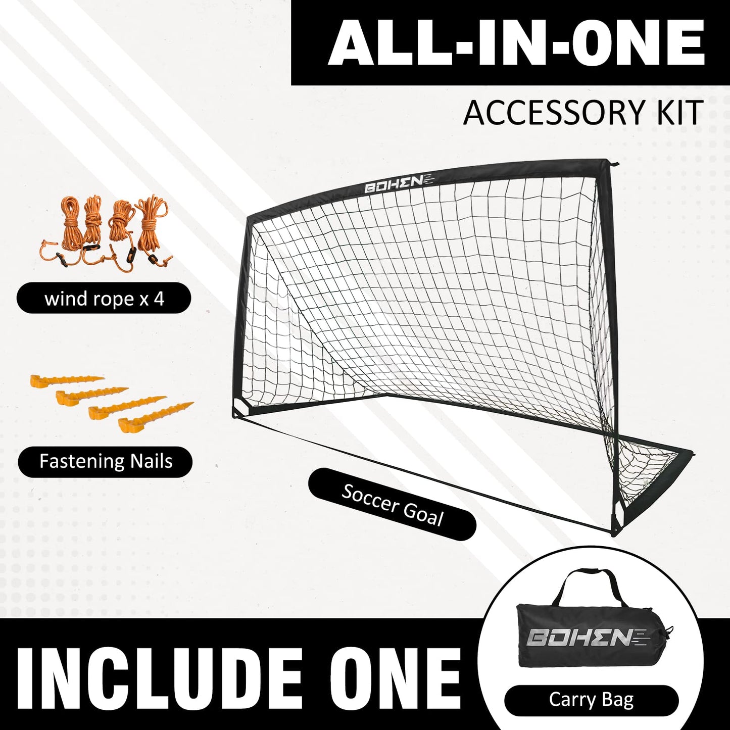 BOHEN 9x5FT Portable Soccer Goal for Kids Backyard with Carry Bag - Easy Folding Lightweight Fun for Outdoor Indoor Training Games for Teen Youth Adult (Black, 9x5FT, 1 Pack)