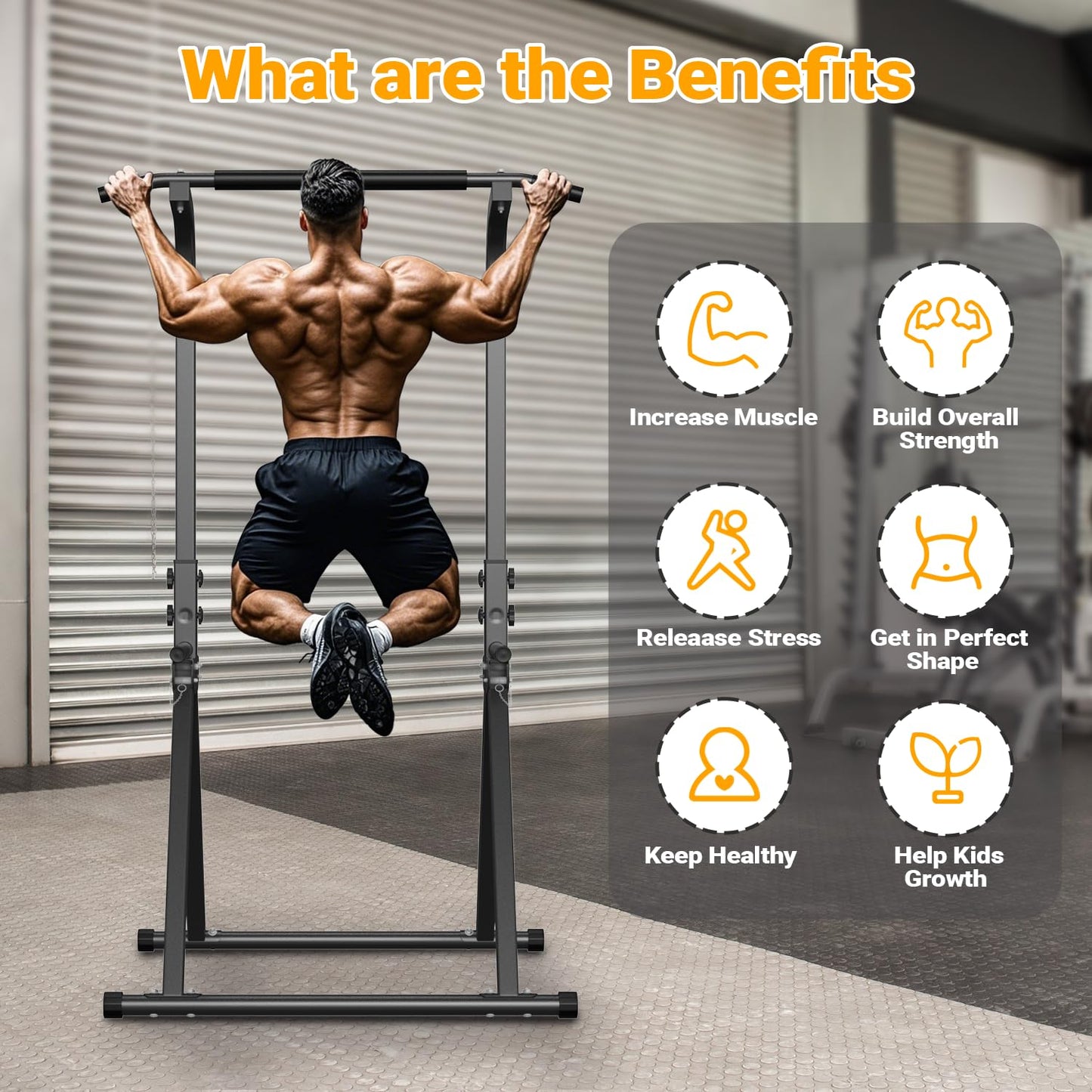 YYJO Foldable Pull Up Bar Free Standing Multi-function Power Tower Dip Bar Home Gym Strength Training Equipment 350 LBS Weight Capacity
