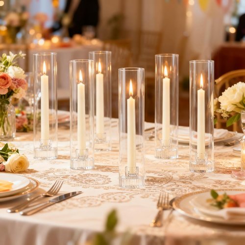 Hurricane | Taper Candle Holders - Set of 6 Clear Glass Candlesticks, 11.8" Tall for Elegant Decor
