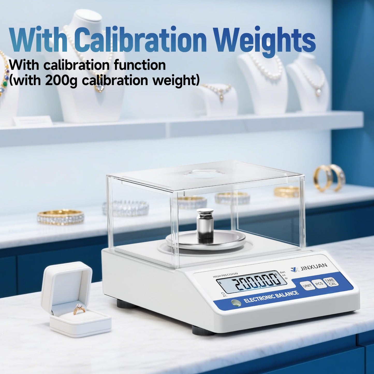 JINXUAN Lab Scale 0.001g Accuracy 500g Digital Milligram Scale Analytical Balance Scale with Windshield LCD Display 7 Units 200g Calibration Weight, Precision Scale for Jewelry Gold Powder Chemistry