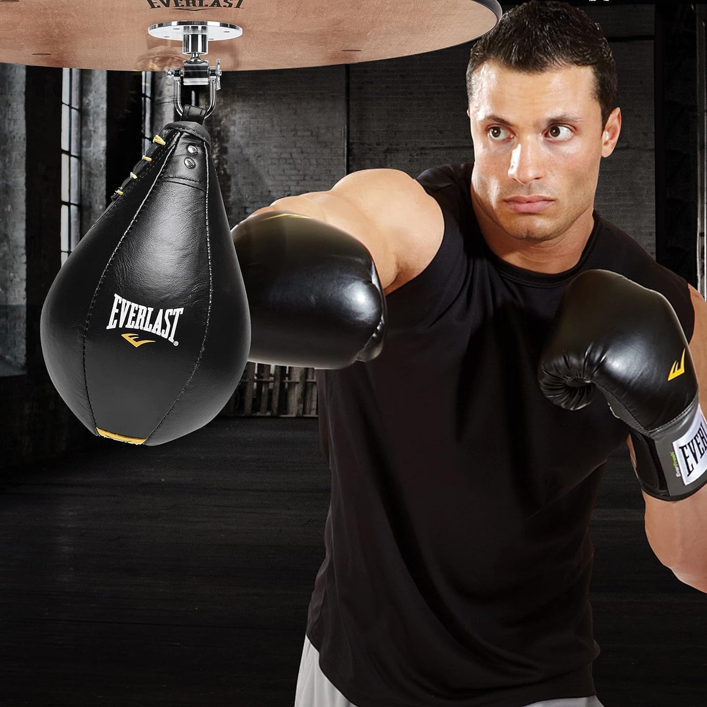 Everlast Powerlock Speed Punching Bag | Premium Leather Speed Bag for Boxing & MMA | Durable Reflex Training Boxing Bag for Hand Speed Accuracy & Home Gym Workouts