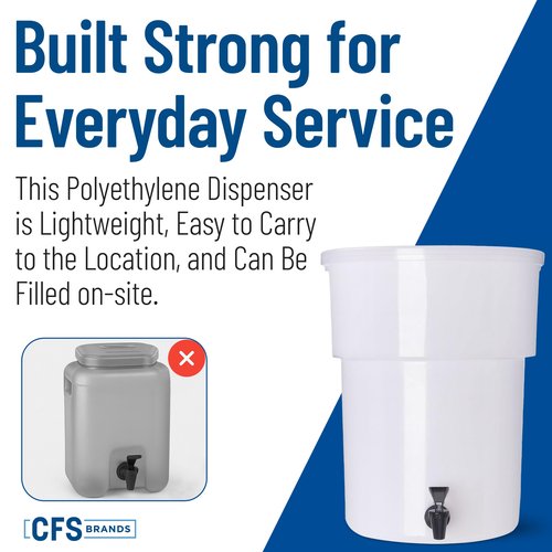 Carlisle FoodService Products Round Beverage Dispenser Drink Dispenser with Spigot for Catering, Plastic, 5 Gallons, White