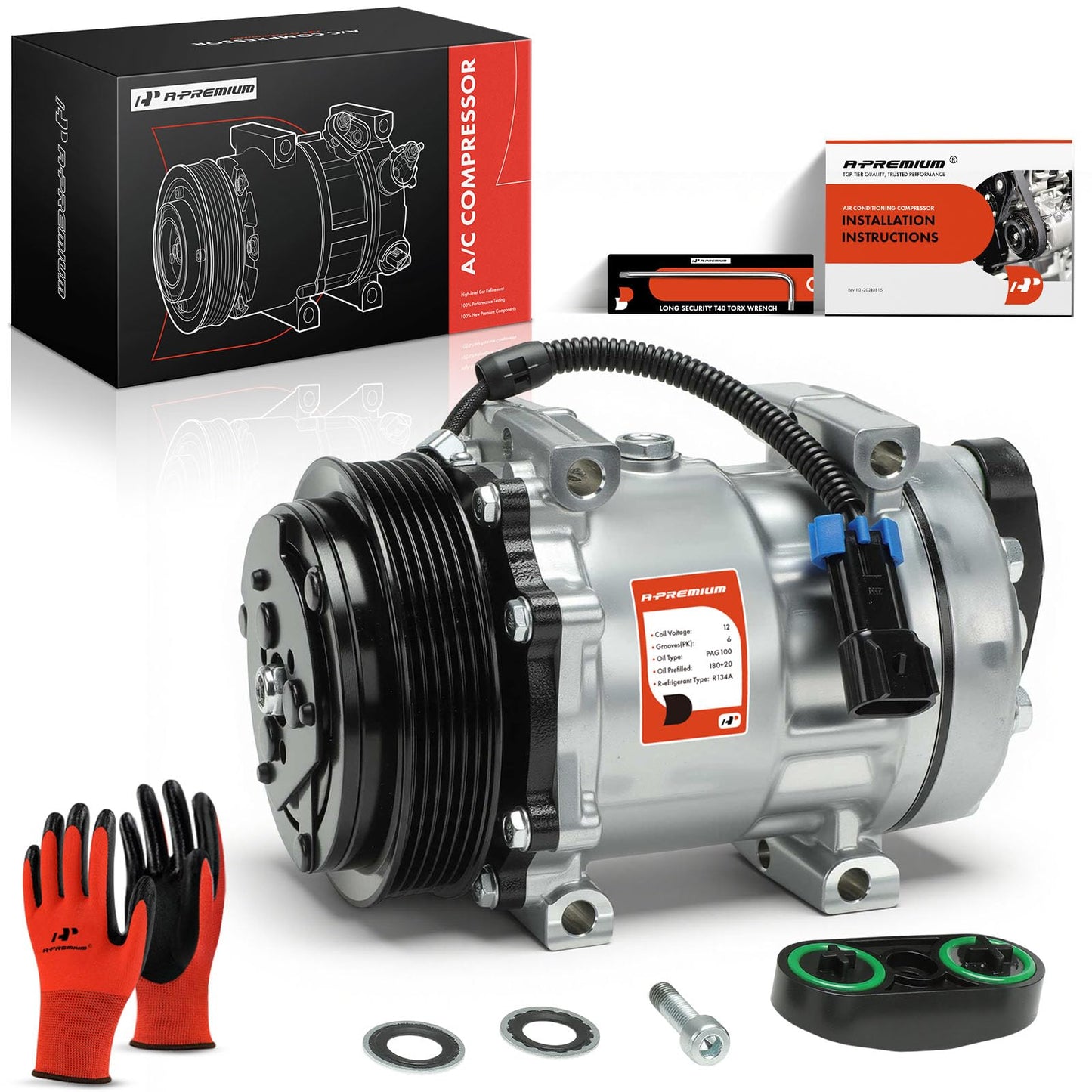 A-Premium Air Conditioner AC Compressor with Clutch Compatible with Freightliner Century Class/Classic/Classic XL 2002-2007, Columbia 2003-2004/2006, FC70/FL50 2004-2004, FS65, M2 106, MB60, MB70