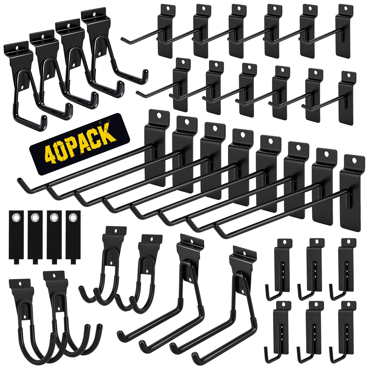Truxwal 40 Pcs Slatwall Hooks & Hangers – Heavy-Duty Metal Slatwall Accessories Kit for Garage, Workshop & Shed Organization of Tools, Ladders, and Garden Equipment