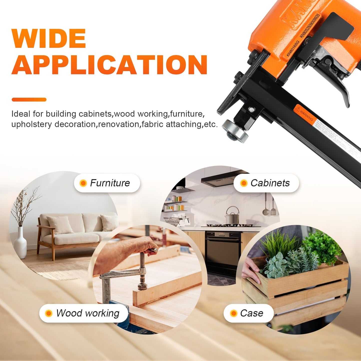 KAMSIN KN8016SG 21 Gauge Pneumatic Upholstery Stapler Continuous Firing with Guide Roller, 1/2'' Crown Staples, 1/4'' - 5/8'' Length, Air Power Upholstery Staple Gun for Furniture and Fabric