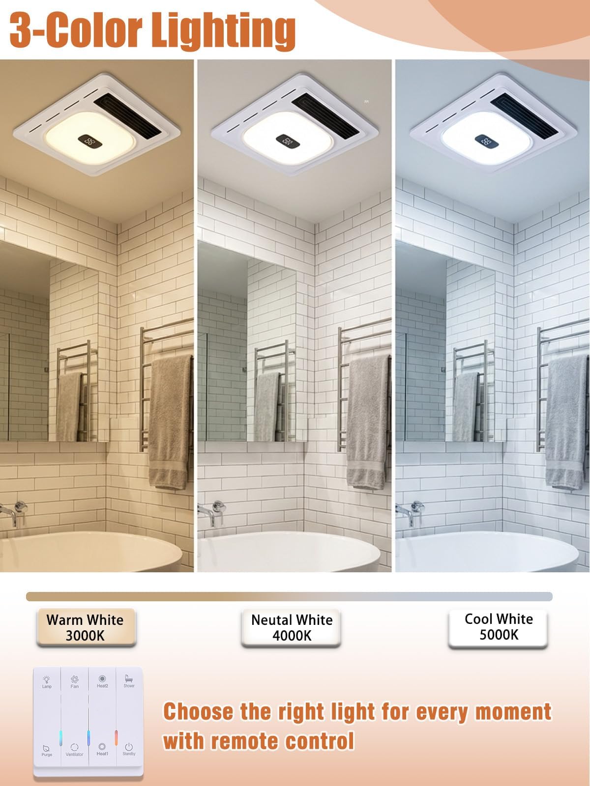4 In 1 Bathroom Exhaust Fan with Light & Heater 1800W, 180 CFM Ventilation 1.0 Sone Bathroom Exhaust Fan with Bluetooth Speaker, 2 Heat Levels, 4 RGB Modes, Remote Control, Ceiling Mount for Bathroom