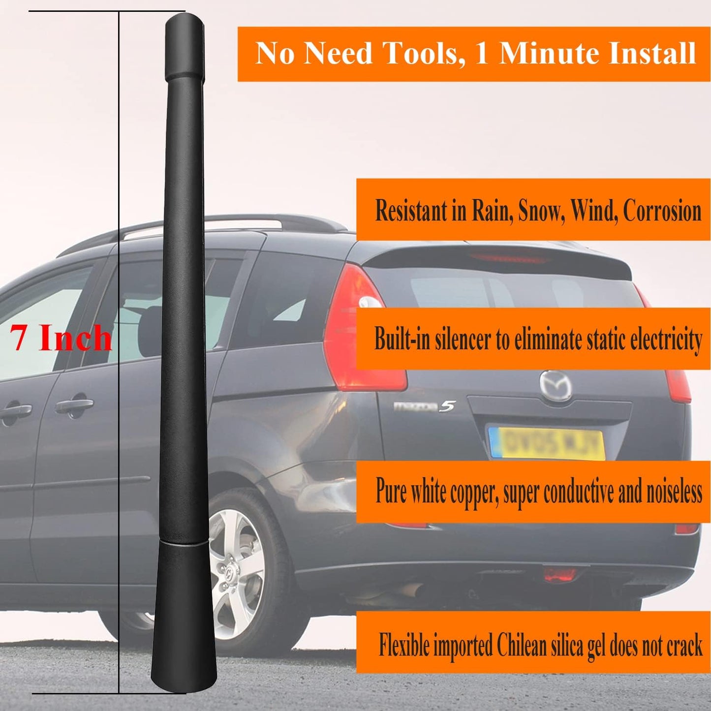 RooFox 7 Inch 5 (1999-2015), 5 Antenna Replacement for Mazda Mazda Antenna, Flexible Rubber Antenna Mast