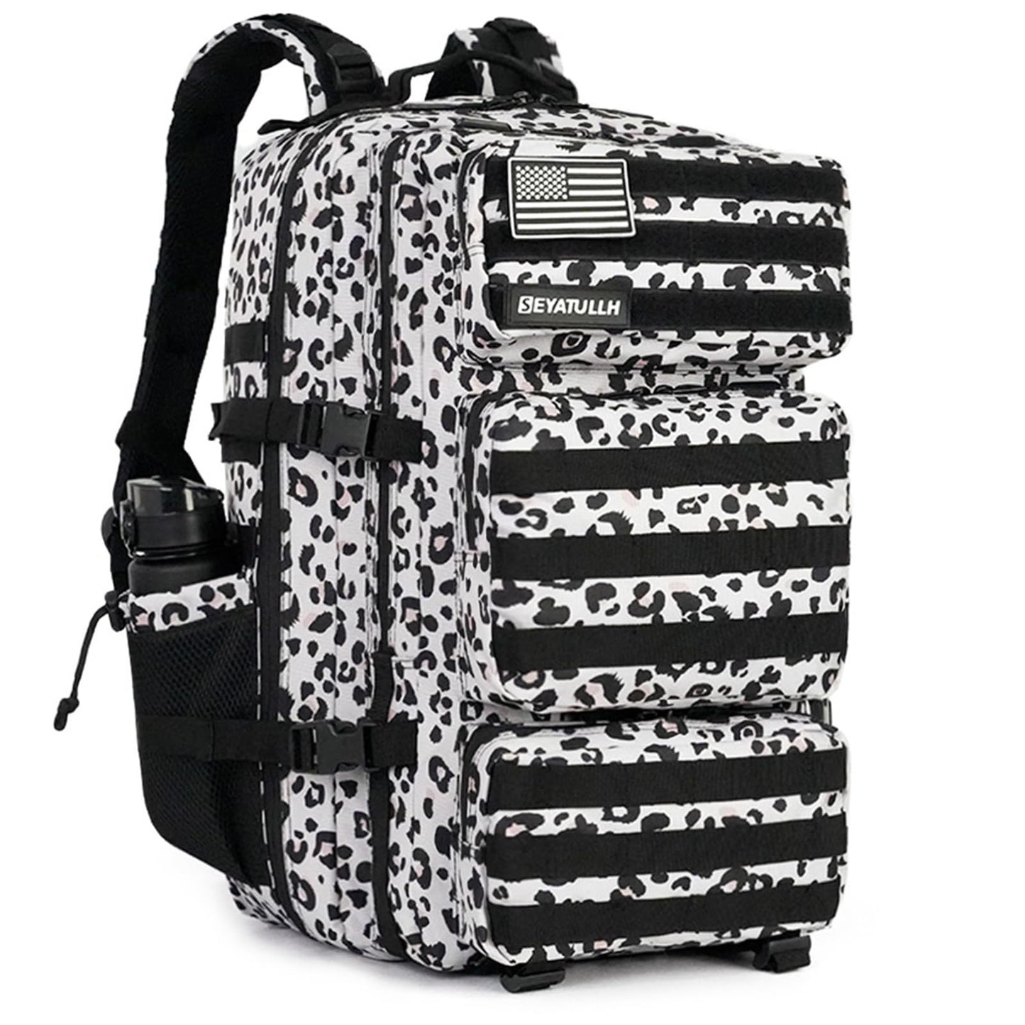 SEYATULLH Military Tactical Backpack 55L for Men & Women Bug Out Bag Assault pack Molle Daypack Hiking Trekking Rucksack (Leopard print color)