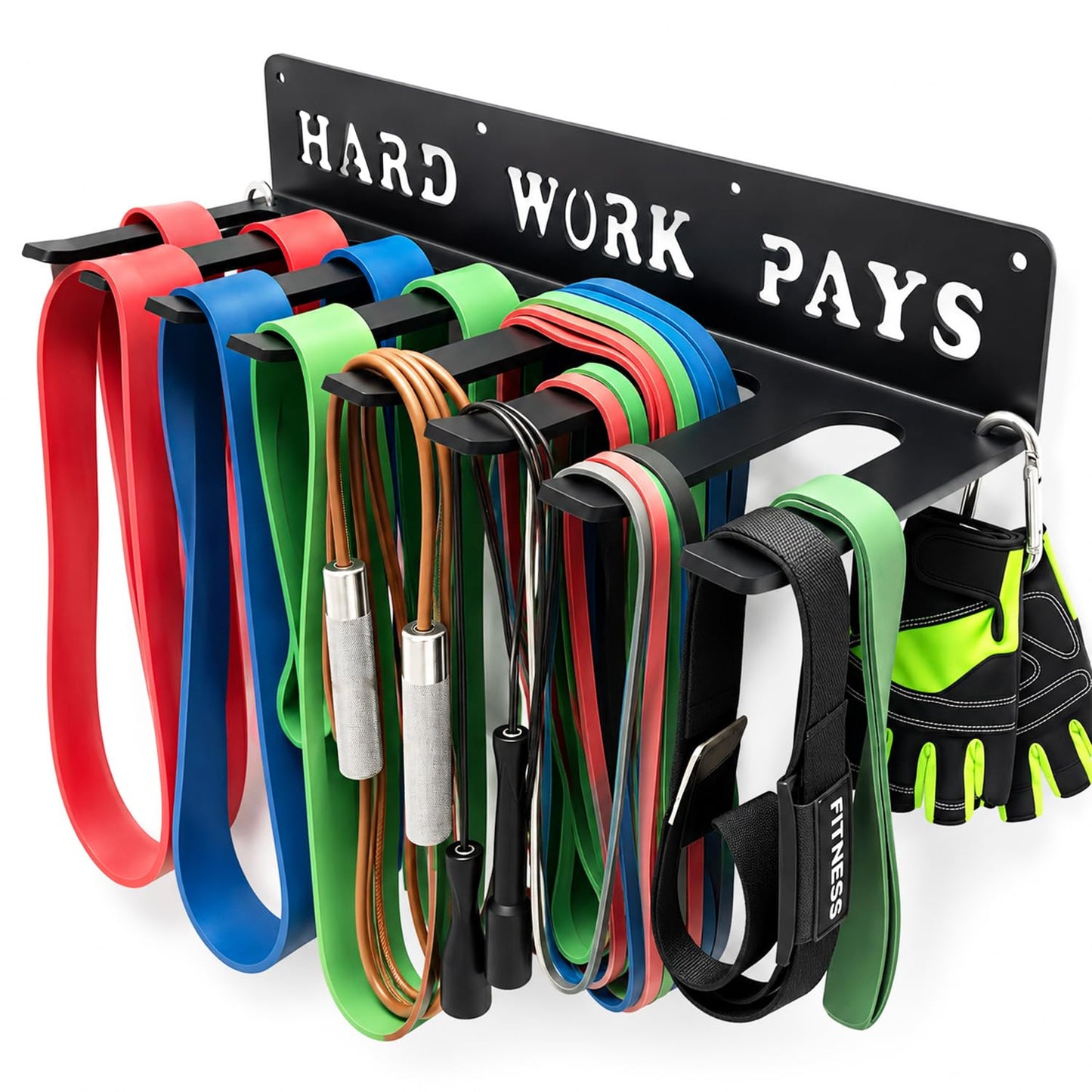 WIPHANY Home Gym Accessories Organization Storage Rack Equipment For Home 8 Hook Wall Hanger Display Gear Barbells Resistance Bands Jump Ropes Lifting Belt Hanger Accessories Hardware Included
