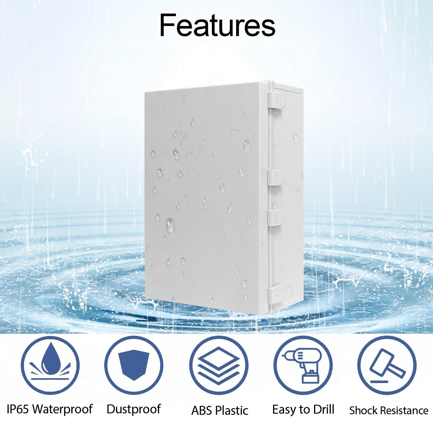 LMioEtool Electrical Box IP65 Waterproof Dustproof ABS Plastic Enclosure, Outdoor and Indoor Project Box Hinged Cover with Mounting Plate Wall Brackets Outer Dimension 23.6"x 15.7" x 8.7", Grey