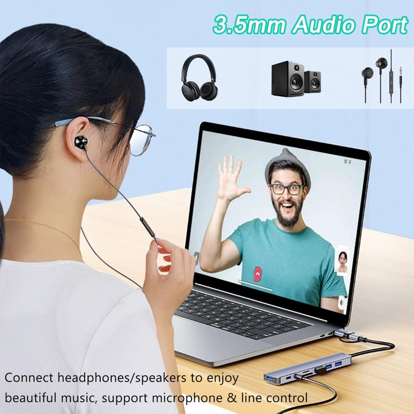 vienon 3.0, 8 1 3.5mm USB C Hub USB Hub Aluminum in USB Extender with SD/TF Card Reader, Aux Headphone Jack for MacBook