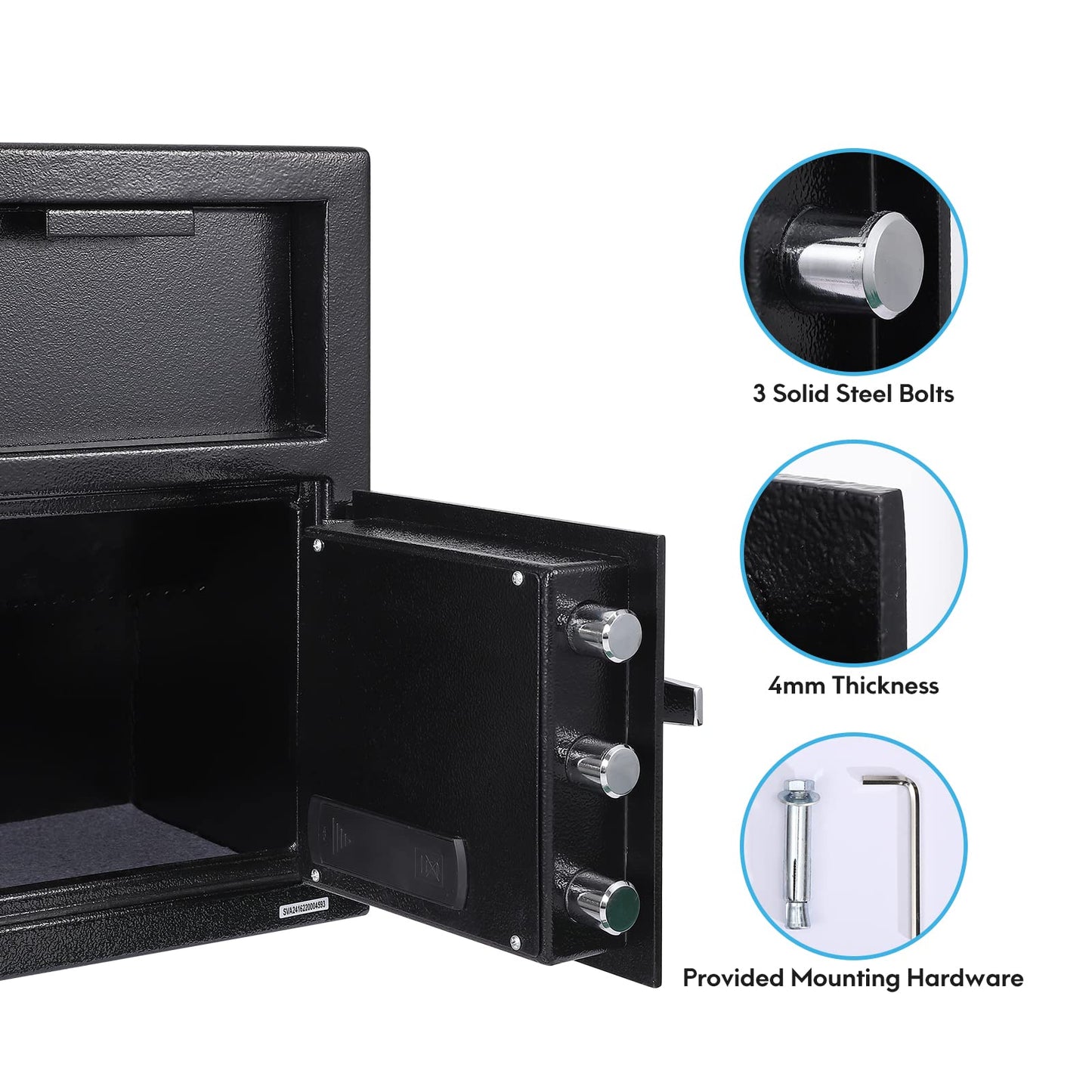 2.5 Cu.Ft Heavy Duty Drop Safe for Business With Digital Keypad, Depository Safe for Money with Drop Slot, 20" x 15.7"x 13.8", Office Safe Box for Money and Mail, Black