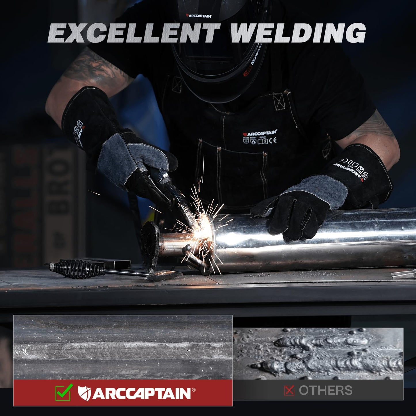 ARCCAPTAIN 165A MIG Welder 110V/220V [Large LED Display] 4 in 1 Gasless/Gas MIG/Lift TIG/Stick Welding Machine Multiprocess Welder Machine, IGBT Inverter Welder with Synergy, 2T/4T