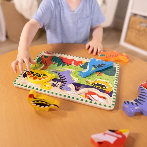 Melissa & Doug Dinosaur Wooden Chunky Puzzle - 7 Pieces | Eco-Friendly FSC Certified