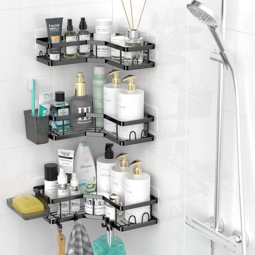 AKTECKE Corner Shower Caddy | Stainless Steel Adhesive Organizer - Rustproof 3-Pack No Drilling Shelf