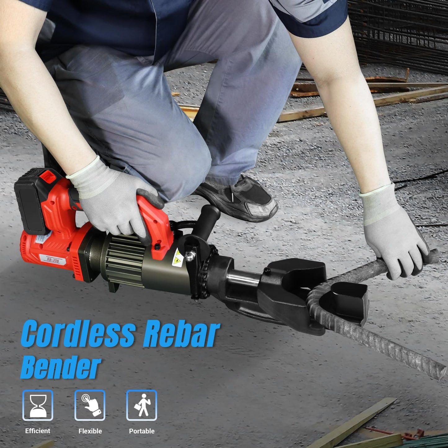 LOSCHEN Cordless Rebar Bender,Electric Hydraulic Rebar Bending Maching,Bending up to 3/4Inch 20mm #6 Rebar,Bending Angle 0-130 Degrees,Rechargeable Portable Handheld Rebar Bender Machine