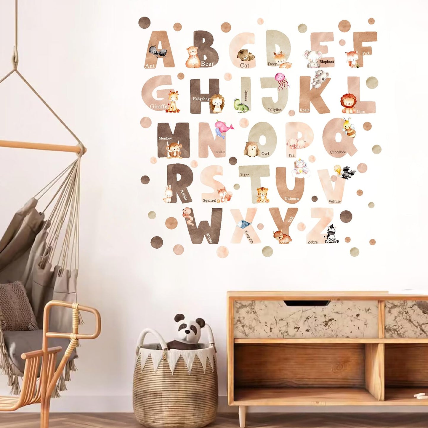 Animal Alphabet Wall Decals Alphabet Letters for Wall Peel and Stick Wall Decal for Kids Boys Girls Bedroom Educational ABC Wall Decor Learning Wall Decal Vinyl Sticker for Nursery Playroom Classroom