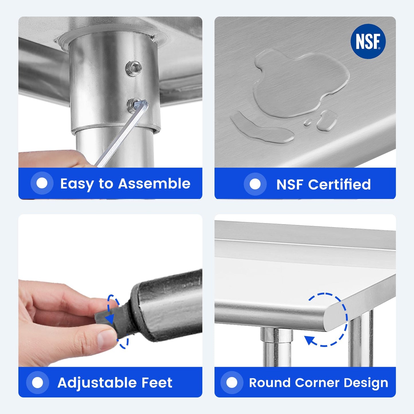 Hally Stainless Steel Table for Prep & Work 24 x 48 Inches, NSF Commercial Heavy Duty Table with Undershelf and Backsplash for Restaurant, Home and Hotel