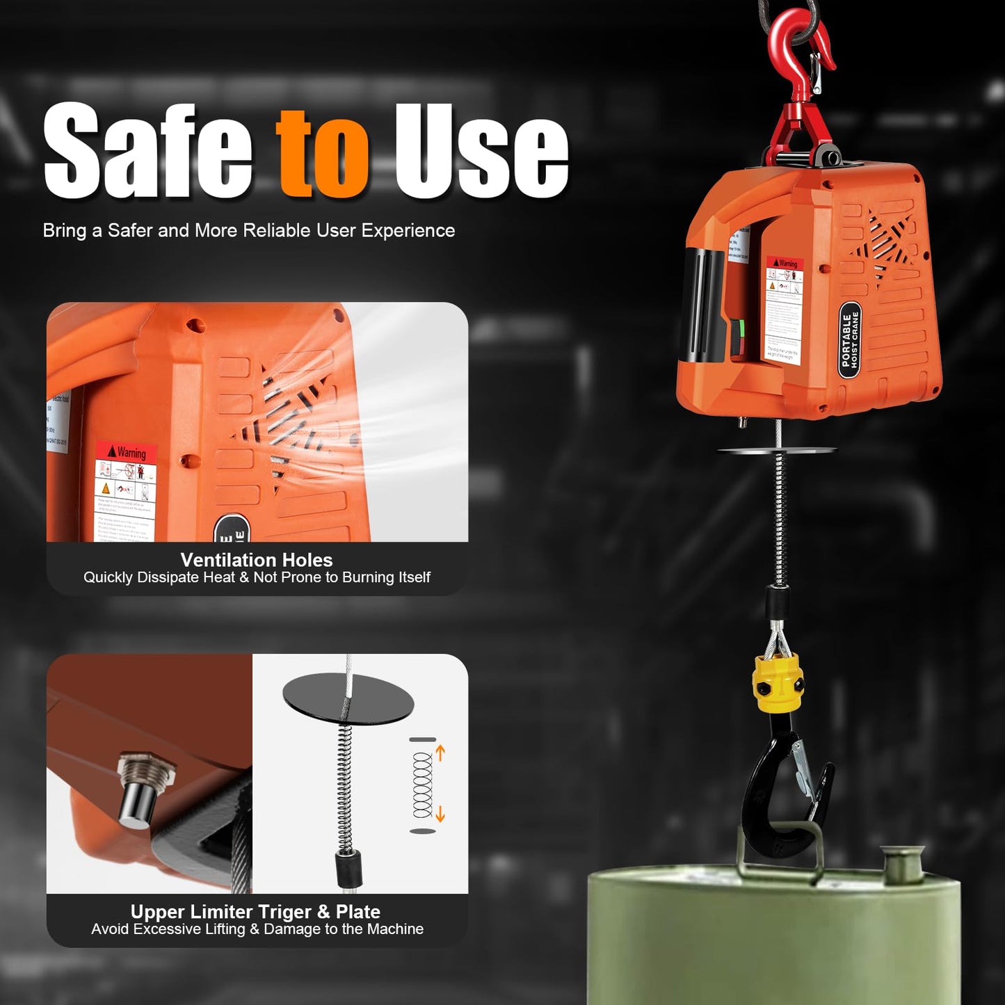 NOLANTISI 2 in 1 Electric Hoist Winch - 2200LBS 38FT 110V Manual, Wired and Wireless Remote Control for Factories, Warehouses, Garages, Etc
