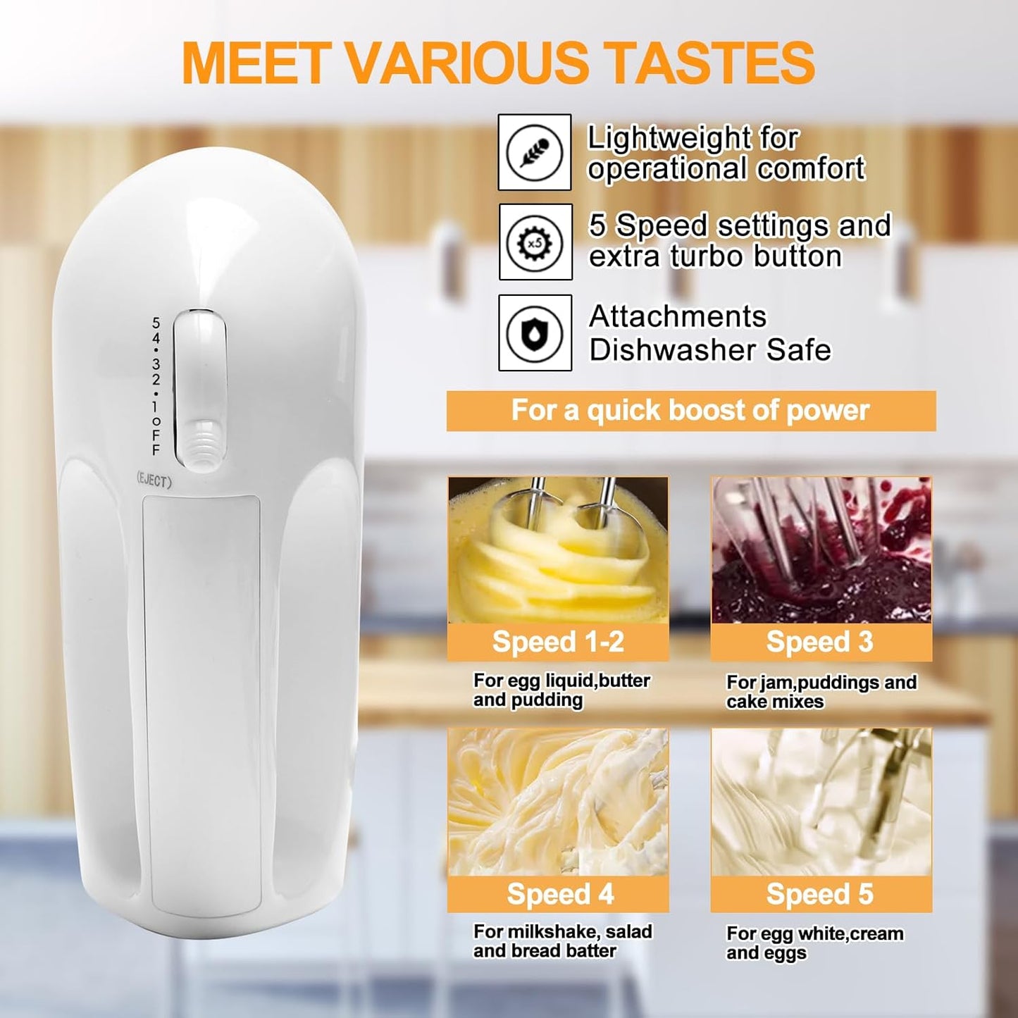 Skiennix 5-Speed Electric Hand Mixer - Includes 4 Large Mixing Bowls & Stainless Steel Whisks | Perfect for Baking